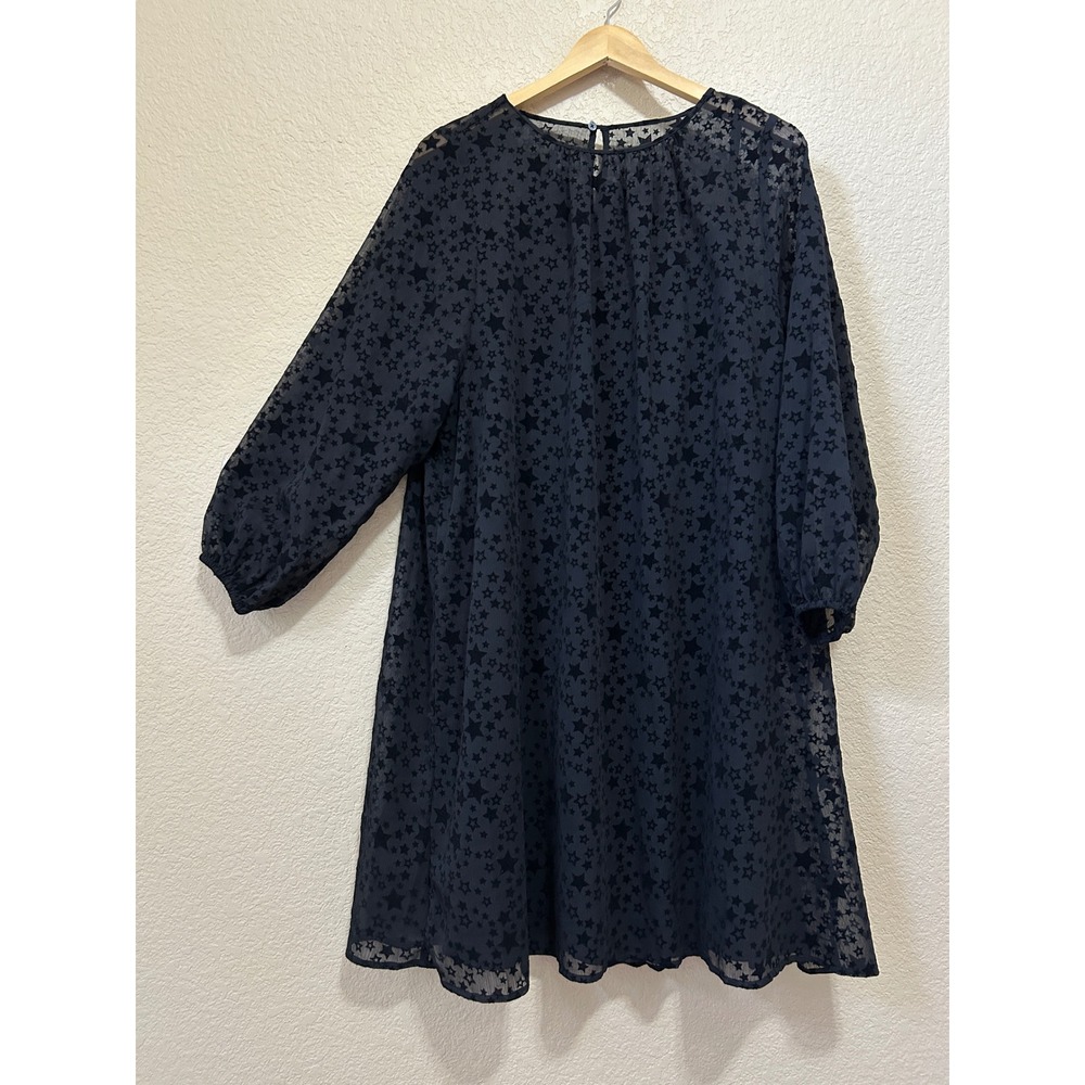 LOFT Large Flocked Star Shift Dress Black Celestial Whimsigoth Mini